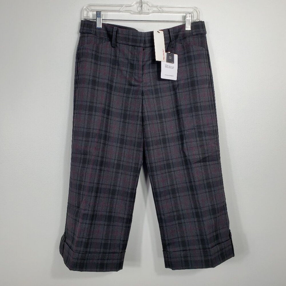 Express Design Studio Flannel Crop Pants Size 6 Dark Grey-Black-Burgundy Plaid